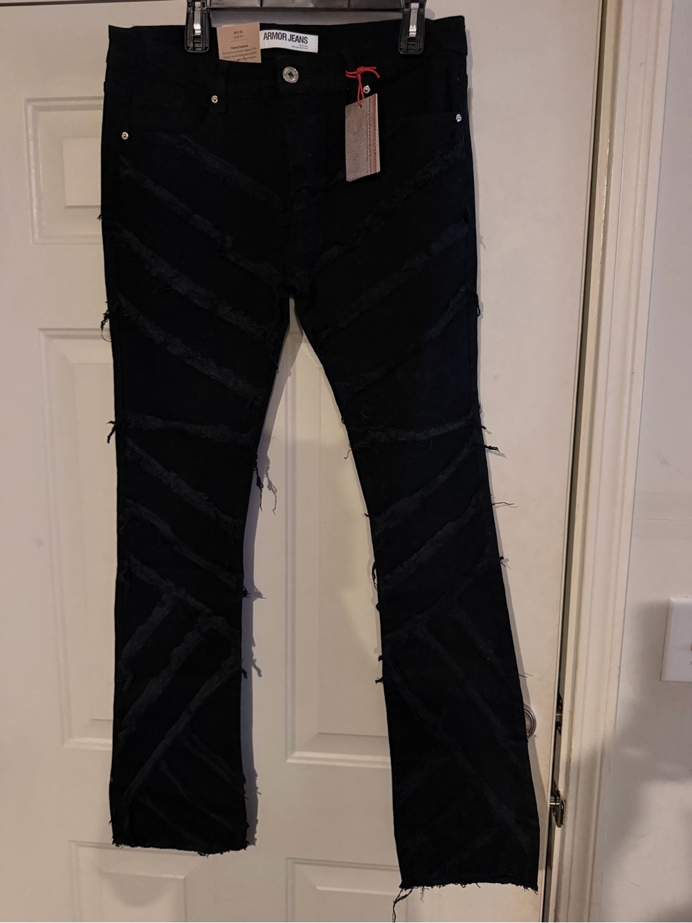 ARMOR JEANS Men's Black Distressed Stripe Jeans